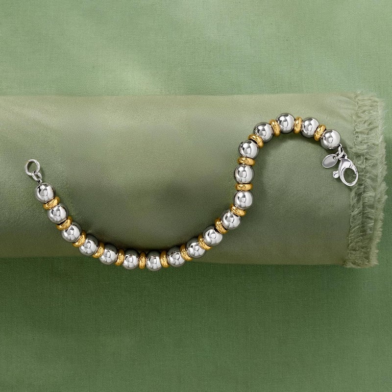 ROSS-SIMONS Italian Sterling Silver and 22kt Gold Over Sterling Bead Bracelet - Image 5